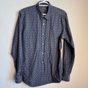 Pal Zileri Mens Geometric Button Down Dress Shirt Dark Gray Size 15.5 Preppy Y2K